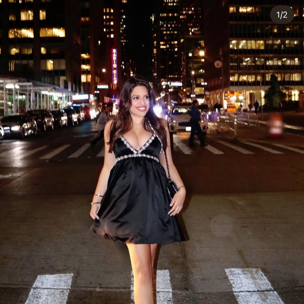 Alice and Olivia black pearl embellished mini dress - sample size